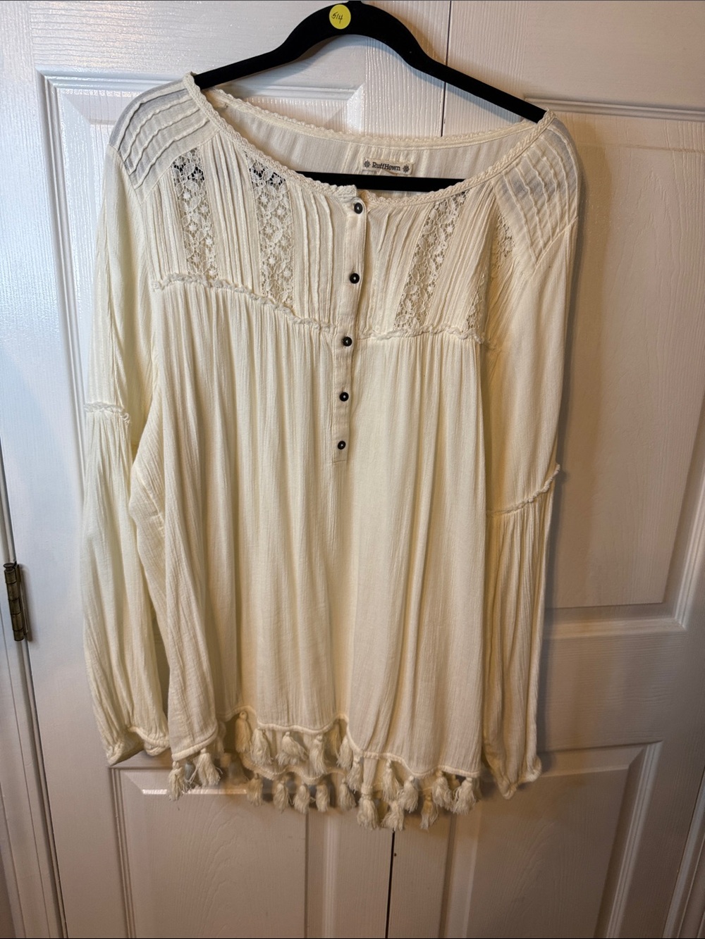 Ruff Hewn Cream Lace-Trim Tassel Peasant Tunic
